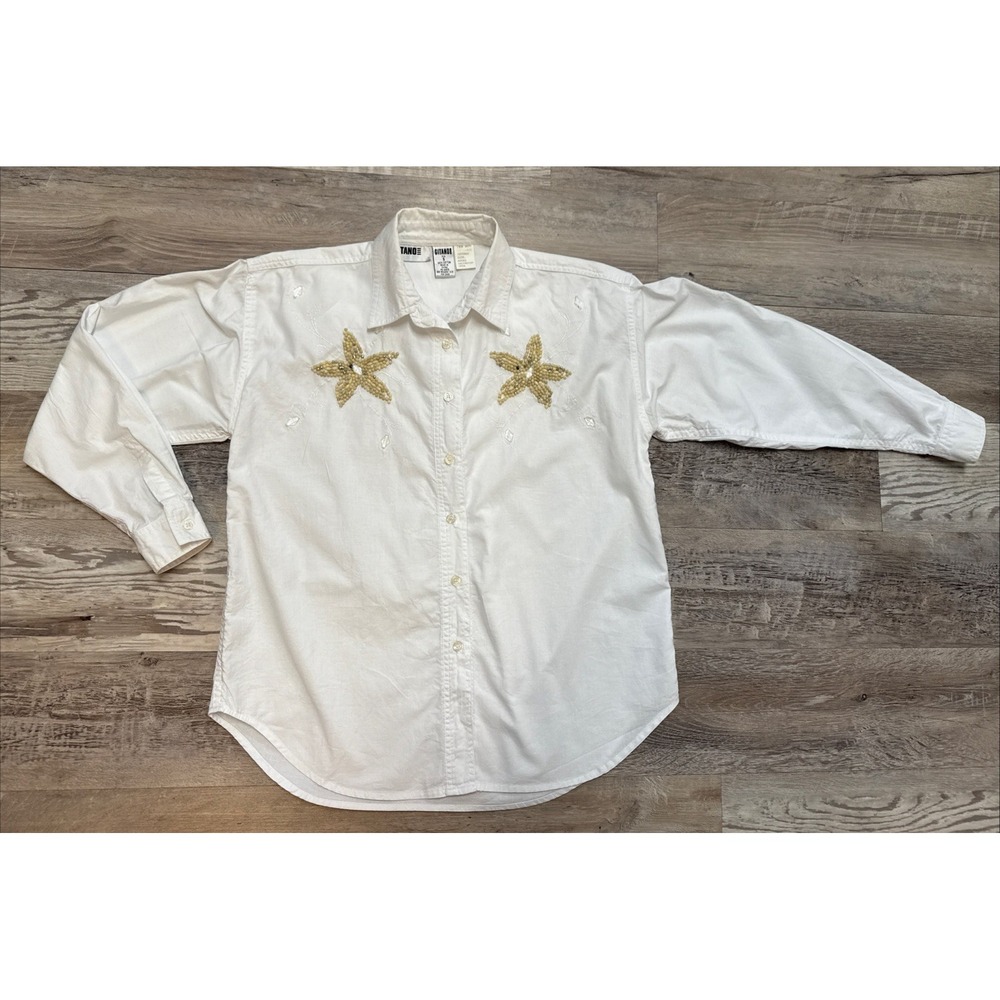 Vintage Gitano‎ Shirt Womens Small Western Beaded 90s Button Down Blouse White